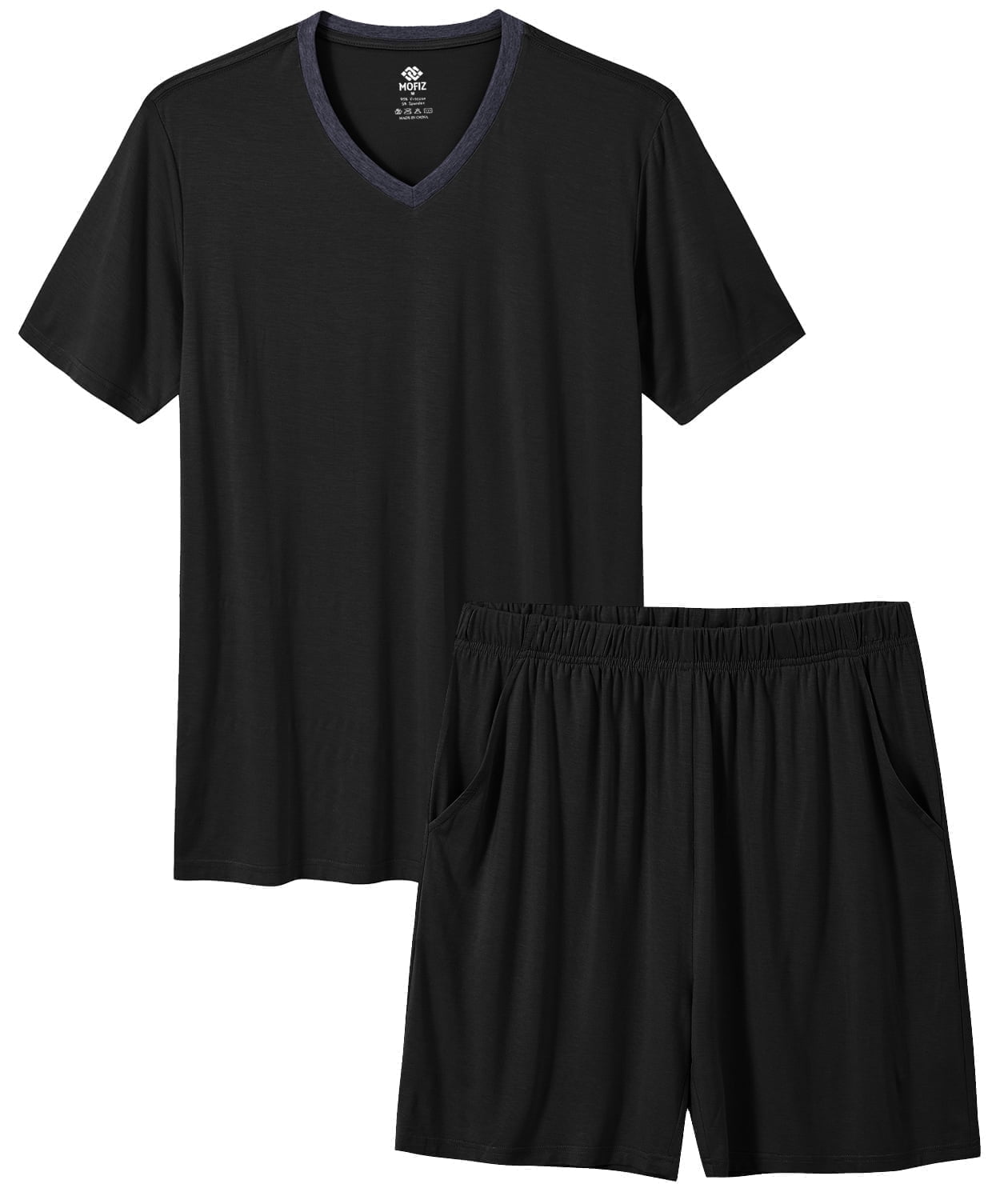 mofiz-pjs-men-s-solid-bamboo-pajamas-set-short-sleeve-v-neck-top-and