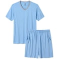 thumbnail image 1 of MoFiz Pjs Men's Solid Bamboo Pajamas Set Short Sleeve V-Neck Top and Shorts with Pockets Loungewear 2-Piece for Men, 1 of 9