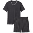thumbnail image 1 of MoFiz Pjs Men's Solid Bamboo Pajamas Set Short Sleeve V-Neck Top and Shorts with Pockets Loungewear 2-Piece for Men, 1 of 9