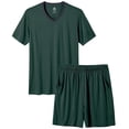 thumbnail image 1 of MoFiz Pjs Men's Solid Bamboo Pajamas Set Short Sleeve V-Neck Top and Shorts with Pockets Loungewear 2-Piece for Men, 1 of 6