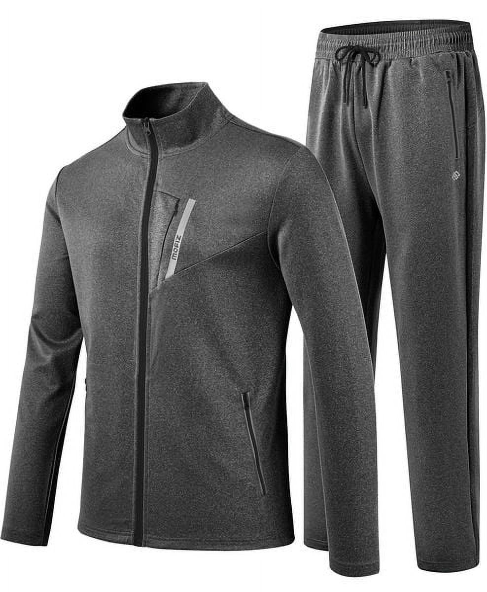MoFiz Men's Tracksuits Set Long Sleeve Full Zip Running Sports Sweatsuit 2 Piece Drak gray M2XL
