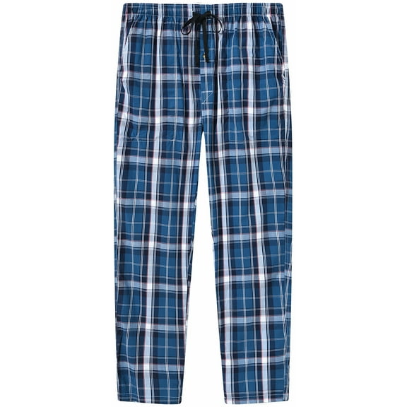MoFiz Men's Cotton Pajama Pants, Lightweight Woven Lounge Sleep Bottoms with Pockets, Plaid