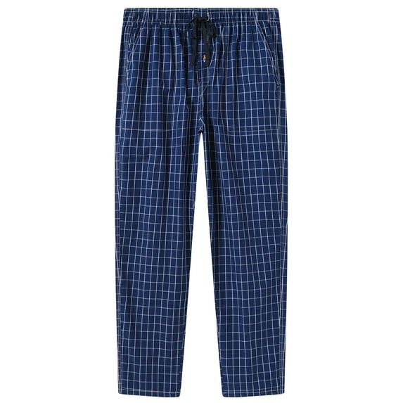 MoFiz Men's Cotton Pajama Pants, Lightweight Breathable Woven Plaid Lounge Bottoms with Pockets, Drawstring, Size M-2XL