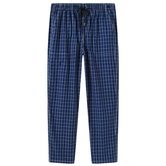 MoFiz Men's Cotton Pajama Pants, Lightweight Breathable Woven Plaid Lounge Bottoms with Pockets, Drawstring, Size M-2XL