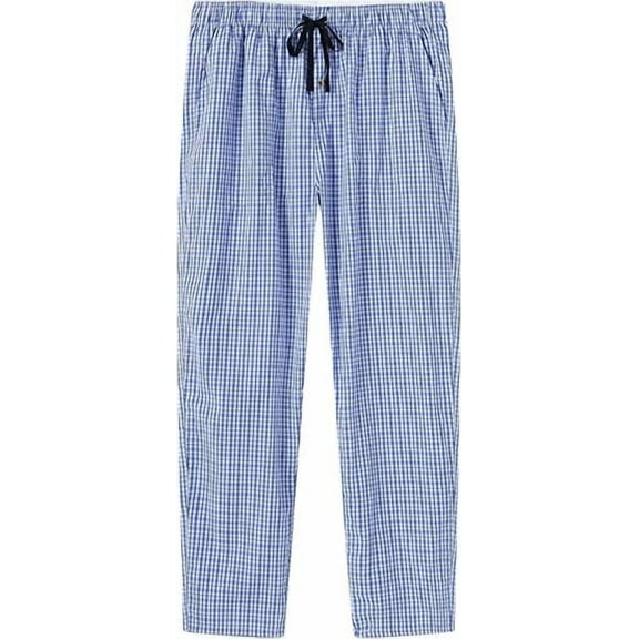MoFiz Mens Cotton Pajama Pants Lightweight Lounge Sleep Plaid Bottoms with Pockets Drawstring