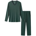 thumbnail image 1 of MoFiz Men's Bamboo Pajamas Set Long Sleeve V-Neck Top and Pants with Pockets Loungewear 2-Piece for Men, 1 of 7