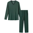 thumbnail image 1 of MoFiz Men's Bamboo Pajamas Set Long Sleeve V-Neck Top and Pants with Pockets Loungewear 2-Piece for Men, 1 of 6