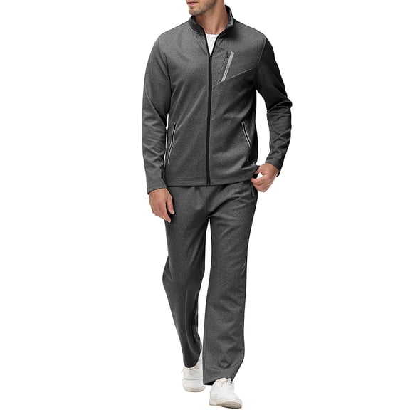 YIRUIYA Men's Long Sleeve Full Zip Athletic Tracksuits Set with Zip Pocket 2 Piece