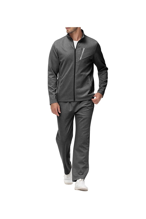 Men's Long Sleeve Full Zip Athletic Tracksuits Set with Zip Pocket 2 Piece