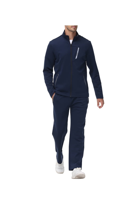 Men's Long Sleeve Full Zip Athletic Tracksuits Set with Zip Pocket 2 Piece
