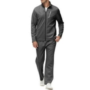 MOFIZ US Men's Long Sleeve Full Zip Athletic Tracksuits Set with Zip Pocket 2 Piece