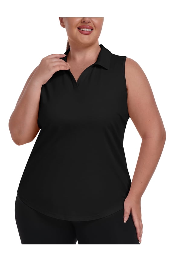 Women Plus Size Sleeveless Racerback Golf Polo Shirts Lapel Collar Athletic Tank Tops