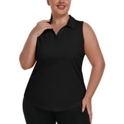 MOFIZ US Women Plus Size Sleeveless Racerback Golf Polo Shirts Lapel Collar Athletic Tank Tops