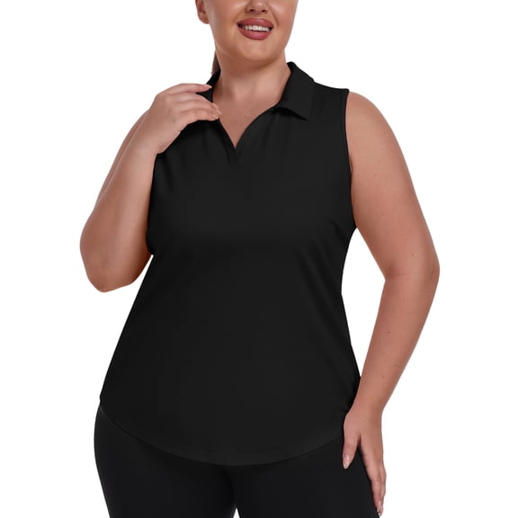 MoFiz US Women Plus Size Sleeveless Racerback Golf Polo Shirts Lapel Collar Athletic Tank Tops