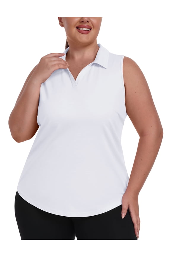 Women Plus Size Sleeveless Racerback Golf Polo Shirts Lapel Collar Athletic Tank Tops