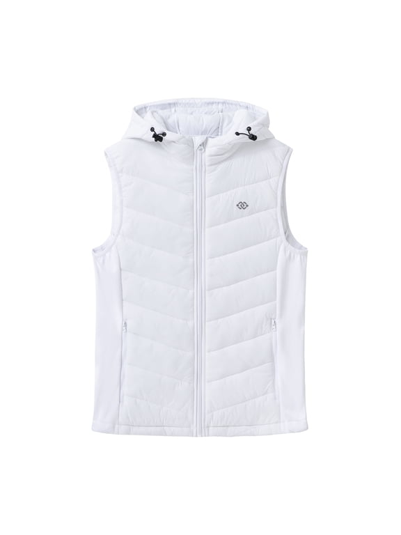 Women's Fleece Lined Puffer Hooded Vest Insulated Puffer Hybrid Full Zip Down Jacket