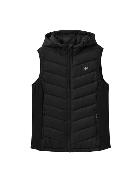 Women's Fleece Lined Puffer Hooded Vest Insulated Puffer Hybrid Full Zip Down Jacket