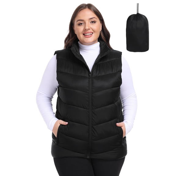 YIRUIYA Women's Plus Size Stand Collar Puffer Vest Lightweight Warmth Full Zip Jacket XL-5XL