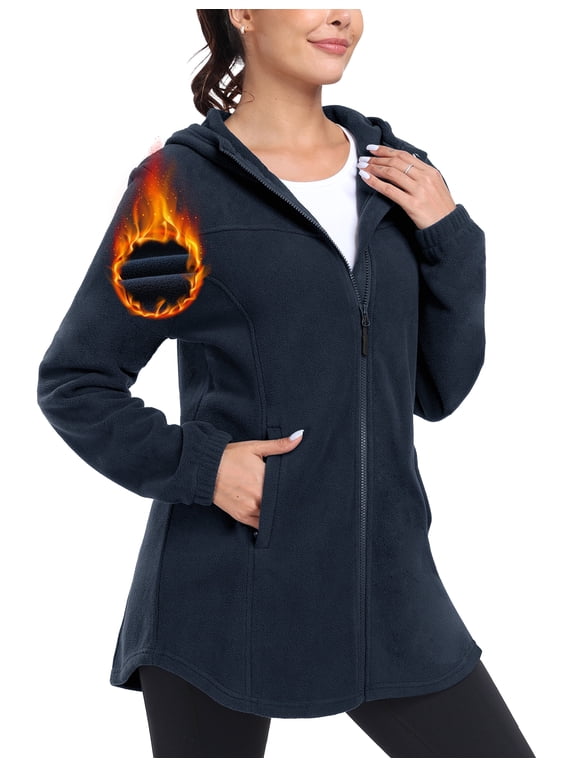 Women's Polar Fleece Hooded Jacket Full Zip Outwear with Pockets