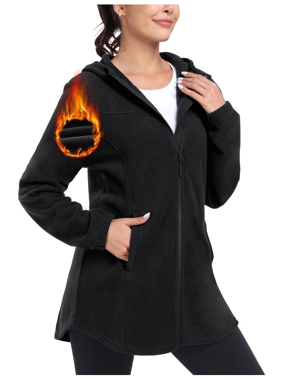 Women's Polar Fleece Hooded Jacket Full Zip Outwear with Pockets