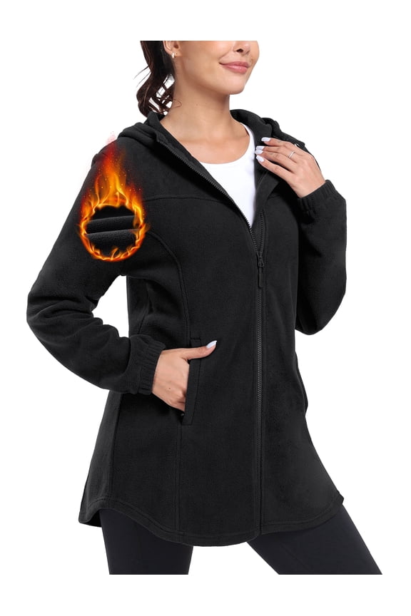 Women's Polar Fleece Hooded Jacket Full Zip Outwear with Pockets