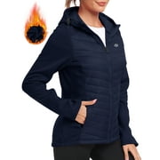 MOFIZ US Womens Fleece Lined Thermal Hooded Down Jacket Full Zip Lightweight Hybrid Softshell Winter Coat