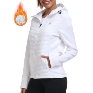 YIRUIYA Women's Fleece-Lined Thermal Hooded Puffer Jacket, Full Zip Lightweight Hybrid Softshell Winter Coat