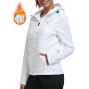 MOFIZ US Womens Fleece Lined Thermal Hooded Down Jacket Full Zip Lightweight Hybrid Softshell Winter Coat