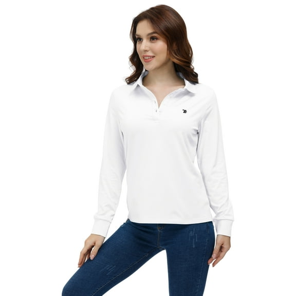 MoFiz Women's Long Sleeve Golf Polo Shirts Quick Drying Casual Workout Tops Shirts White XL