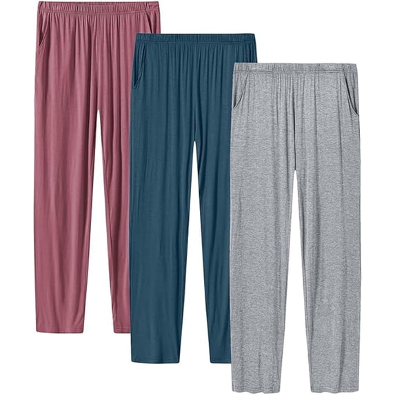 MoFiz Women's Solid Bamboo Rayon Pajama Pants with Pockets Loungewear 3Packs for Women