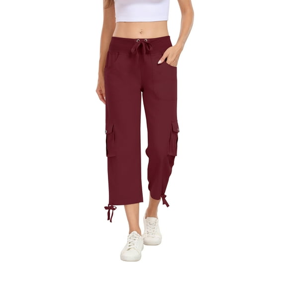 MoFiz Womens Capris with Pockets Loose Fit Casual Capri Pants Dressy Lightweight Ladies Baggy Cargo Pants for Hiking