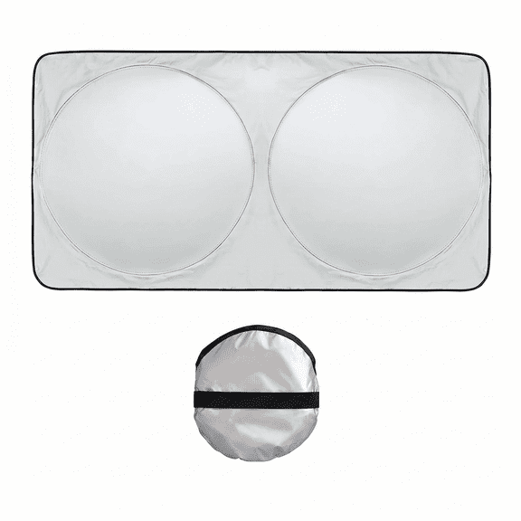 MoHern 1 Pcs Silver Double Loop Car Windshield Sun Shade, 170T Titanium Silver Coated Foldable UV Protection Sunshade Cover, 59.06 x 31.50 Inch Heat Insulation Front Window Shield