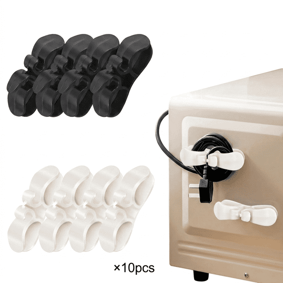 MoHern 10 Pcs Self-Adhesive Cord Wrappers, Kitchen Appliance Cable Organizers, Power Plug Wire Management Clips, Black and White 5 Each