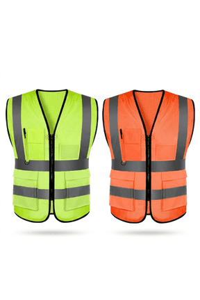 2 Pack Safety Vest, High Visibility Construction Vest with 5 Pockets, Neon Yellow Reflective Security Shirt and Work Gear for Traffic Control Surveyors Construction Workers Volunteers