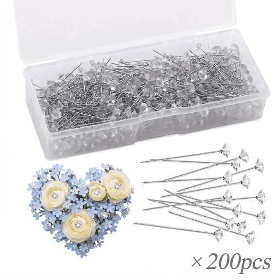 MoHern 200 Pcs Acrylic Diamond Head Pins, Bling Rhinestone Decorative Safety Pins, Multi-Purpose Fastener for Scarf Headband Wedding Bouquet Bridal Dress DIY Craft