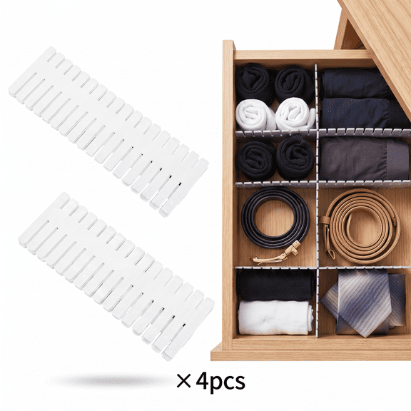 MoHern 4 Pcs White Drawer Divider Inserts, 17.72 x 1.97 Inch Free Combination Adjustable Partition Boards, Plastic Drawer Organizer Separators for Underwear Sock Closet Storage