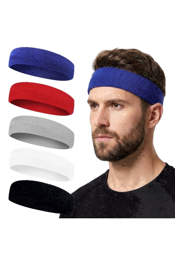 Sweat Band, Workout Headbands for Men & Women, 5-Piece Multicolor No Slip Sweat Headband Set - High-Quality Stretchable Fabric, Sweat-Wicking & Anti-Slip Design for Fitness, Running, Basketball