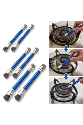 6 Pcs Blue Double End Wire Cleaning Brush, Multi-Functional Stainless Steel Bristle Scrub Brush, No Dead Gap Crevice Cleaner for Gas Stove Kitchen Cooktop