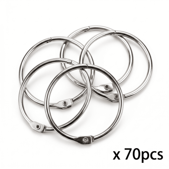 MoHern 70pcs Heavy Duty Metal Binder Rings, Thickened Durable Open Loop Book Rings, Multi-Purpose Snap Opening Paper Card & Calendar Binding Rings, Inner 1.18 Inch Outer 1.34 Inch