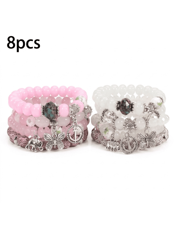 Beach Jewelry 8 Pcs Boho Summer Bracelets Multilayer for Women Girls Vacation Travel Party