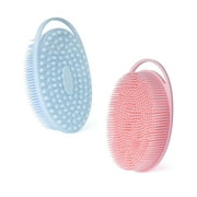 MoHern Exfoliating Body Brush, Silicone Body Scrubber for Use in Shower,Scalp Massager/Brush, Easy to Clean(Pink and Blue)