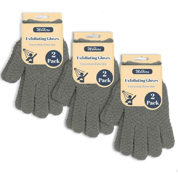 MoHern Exfoliating Gloves for Shower, Shower Gloves Exfoliating for Men and Women, 3 Pairs Lengthened and Large Body Scrub Gloves for Shower, Spa, Massage