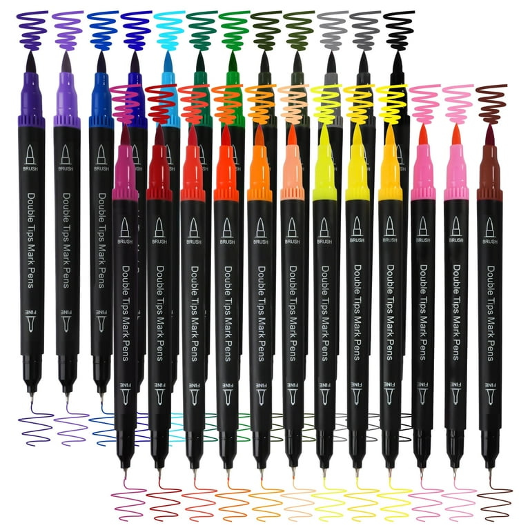 72 Colors Dual Tip Brush Pens Highlighter 72 Art Markers 0.4mm Fine liners  & Brush Tip Watercolor Pen Set for Adult and kids Coloring Books