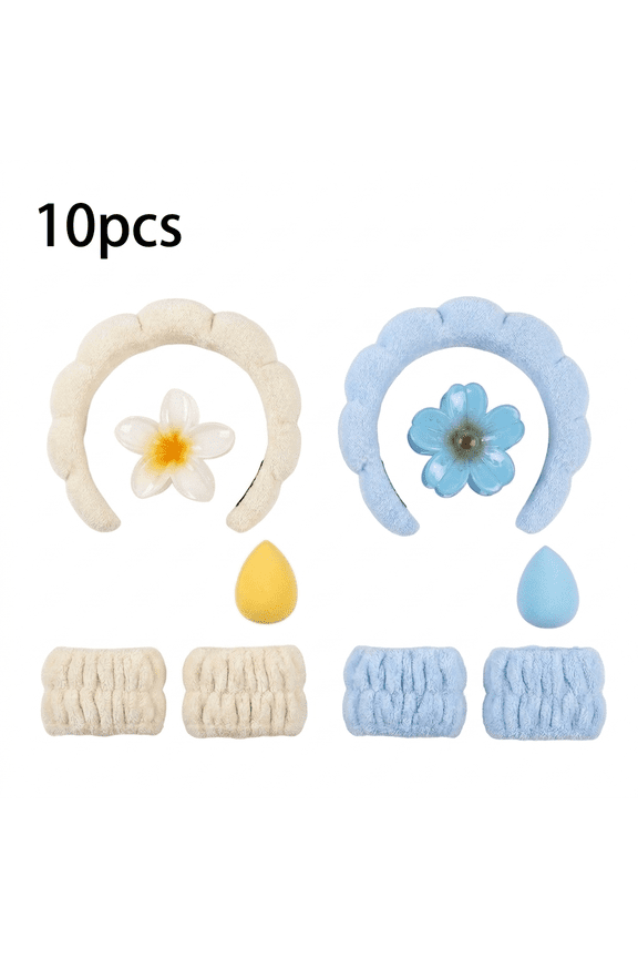 Spa Headband Wristband Set 10 Pcs Soft High Top Cloud Hair Styling Accessories Absorbent Spa Wristbands Hair Clips Aesthetic Accessories For Women Skincare Face Washing Makeup Spa