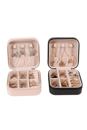 Travel Jewelry Case 2 Pack Small Jewelry Box Nude Pink Leather Portable Ring Organizer Square Accessory Storage Holder for Rings Earrings Necklaces Women Girls Gift