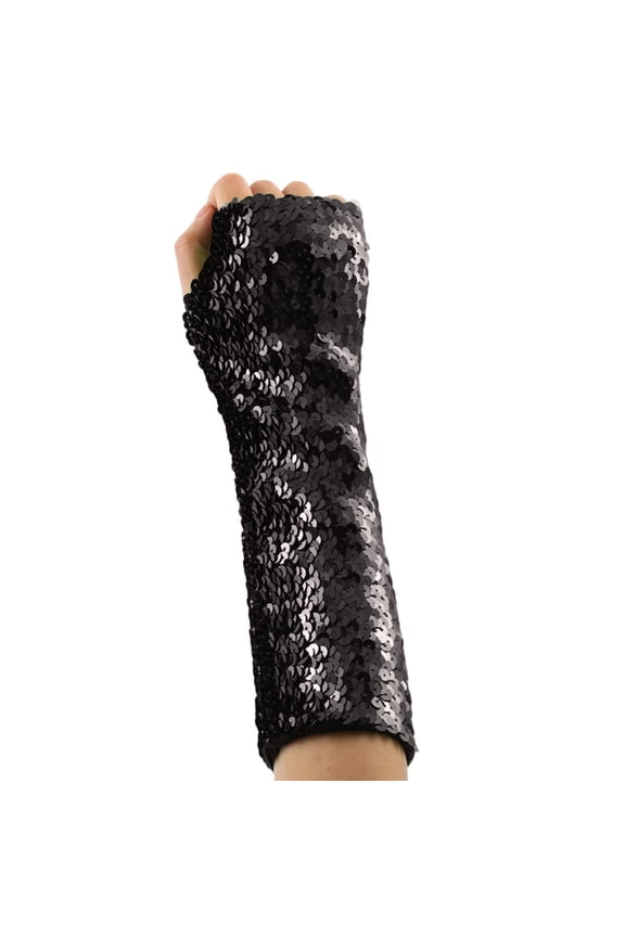 MoJoGo Sequin Gloves for Women Fashion Holiday Themed Accessory for Party Carnival Cocktail Wedding Black 28CM