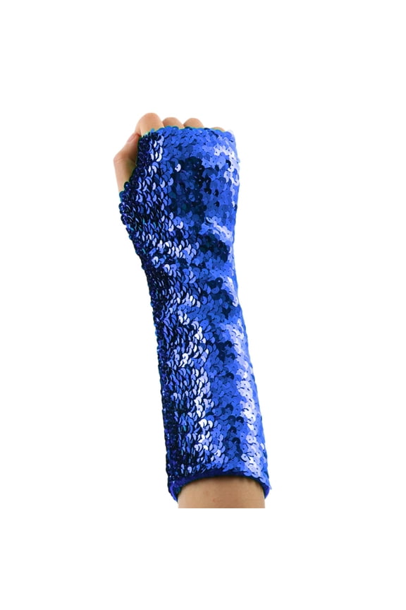 MoJoGo Sequin Gloves for Women Fashion Holiday Themed Accessory for Party Carnival Cocktail Wedding Blue 21CM