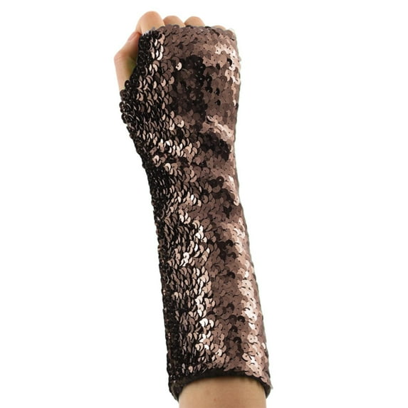 MoJoGo Sequin Gloves for Women Fashion Holiday Themed Accessory for Party Carnival Cocktail Wedding Dark Gold free size