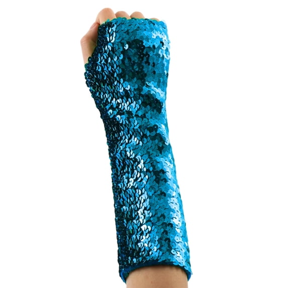MoJoGo Sequin Gloves for Women Fashion Holiday Themed Accessory for Party Carnival Cocktail Wedding Light Blue 28CM