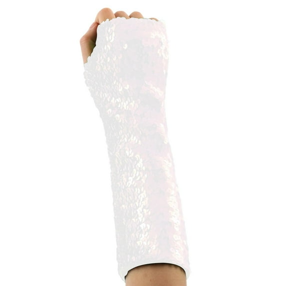 MoJoGo Sequin Gloves for Women Fashion Holiday Themed Accessory for Party Carnival Cocktail Wedding White 28CM